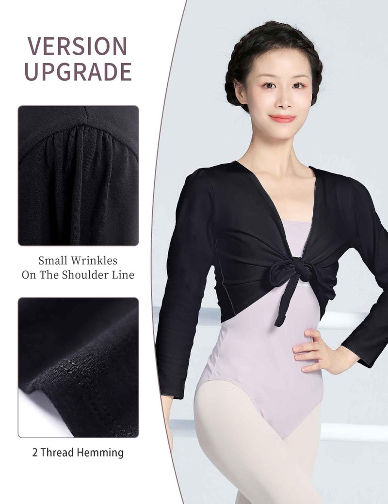 Daydance Black Adult Women Bolero Shrug for Ballet, Cropped Cotton Dance Sweater for Leotards - Image 5